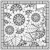 Outline square flower pattern in mehndi style for coloring book page vector