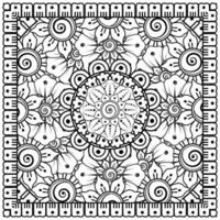 Outline square flower pattern in mehndi style for coloring book page vector