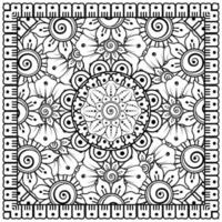 Outline square flower pattern in mehndi style for coloring book page vector