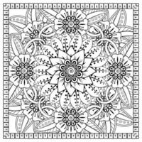 Outline square flower pattern in mehndi style for coloring book page vector