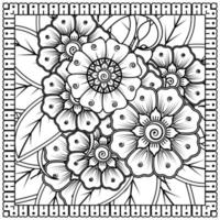 Esquema de patrón de flores cuadradas en estilo mehndi para colorear la página del libro vector