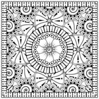 Outline square flower pattern in mehndi style for coloring book page vector