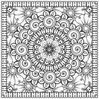 Esquema de patrón de flores cuadradas en estilo mehndi para colorear la página del libro vector