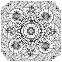 adorno decorativo de flores mehndi en estilo étnico oriental, adorno de doodle, dibujo a mano de contorno. página de libro para colorear. vector