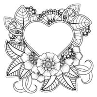 mehndi flower with frame in shape of heart. decoration in ethnic oriental, doodle ornament. vector