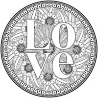 love words with mehndi flowers for coloring book page doodle ornament vector