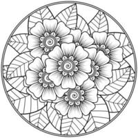 mehndi flower decorative ornament in ethnic oriental style, doodle ornament, outline hand draw. coloring book page. vector