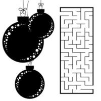 laberinto rectangular abstracto con una imagen en blanco y negro. bolas de navidad redondas. un juego interesante y útil para los niños. Ilustración de vector plano simple aislado sobre fondo blanco.