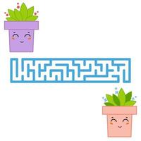 Abstract rectangular labyrinth. An interesting and useful game for children. Find the path from the flower to the flower. Simple flat vector illustration isolated on white background.