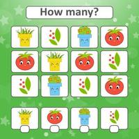 Counting game for preschool children for the development of mathematical abilities. Count the number of objects in the picture. With a place for answers. Simple flat isolated vector illustration.