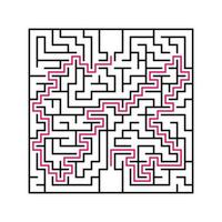 Laberinto cuadrado negro con entrada y salida. un juego interesante y útil para los niños. Ilustración de vector plano simple aislado sobre fondo blanco. con la respuesta.