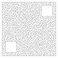 Abstract complex square maze with entrance and exit. An interesting game for children and adults. Vector illustration isolated on white background. With a place for your drawings.