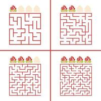 Set of colored square mazes for children. A puzzle game. Simple flat vector illustration isolated on white background.