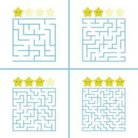 Set of colored square mazes for children. A puzzle game. Simple flat vector illustration isolated on white background.