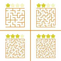 Set of colored square mazes for children. A puzzle game. Simple flat vector illustration isolated on white background.