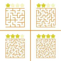 Set of colored square mazes for children. A puzzle game. Simple flat vector illustration isolated on white background.