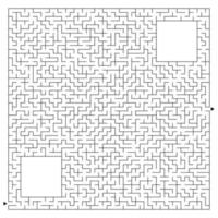 Abstract complex square maze with entrance and exit. An interesting game for children and adults. Vector illustration isolated on white background. With a place for your drawings.