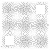 Abstract complex square maze with entrance and exit. An interesting game for children and adults. Vector illustration isolated on white background. With a place for your drawings.