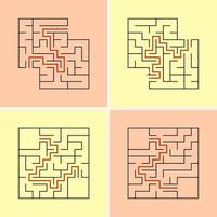 Set of abstract square labyrinths. A game for children. A simple flat vector illustration isolated on a colored background. With a place for your drawings. With the answer