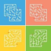 Set of abstract square labyrinths. A game for children. A simple flat vector illustration isolated on a colored background. With a place for your drawings.