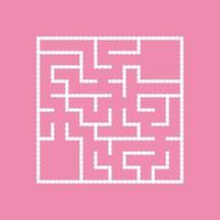 White square labyrinth with entrance and exit. An interesting game for children. A simple flat vector illustration isolated on a colored background. With a place for your drawings.