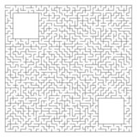 Abstract complex square maze with entrance and exit. An interesting game for children and adults. Vector illustration isolated on white background. With a place for your drawings.