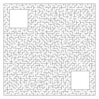 Abstract complex square maze with entrance and exit. An interesting game for children and adults. Vector illustration isolated on white background. With a place for your drawings.