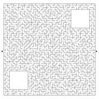 Abstract complex square maze with entrance and exit. An interesting game for children and adults. Vector illustration isolated on white background. With a place for your drawings.