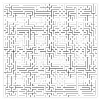 Abstract complex square maze with entrance and exit. An interesting game for children and adults. A mysterious puzzle. Vector illustration isolated on white background.