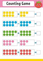 Counting game for preschoolers. Educational mathematical game on addition and subtraction. Active worksheet for kids. Bright vector illustration