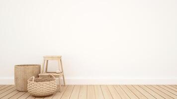 wicker basket and stool in the white room for artwork photo