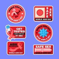 conjunto de pegatinas de apoyo del día mundial del sida vector