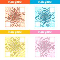 A set of mazes. Game for kids. Puzzle for children. Maze conundrum. Cartoon style. Visual worksheets. Activity page. Color vector illustration.