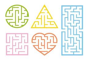 A set of mazes. Cartoon style. Visual worksheets. Activity page. Game for kids. Puzzle for children. Maze conundrum. Color vector illustration.