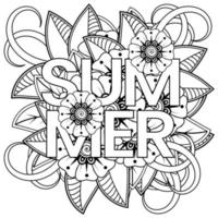 hola plantilla de banner de verano con flor mehndi vector