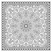 Outline square flower pattern in mehndi style for coloring book page vector