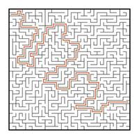 Abstract square maze. Game for kids. Puzzle for children. One entrance, one exit. Labyrinth conundrum. Flat vector illustration isolated on white background. With answer.