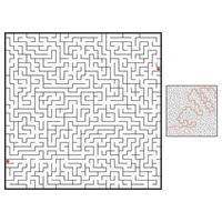 Abstract square maze. Game for kids. Puzzle for children. One entrance, one exit. Labyrinth conundrum. Flat vector illustration isolated on white background. With answer.