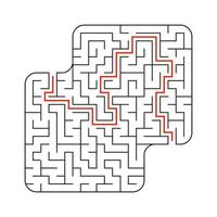 Abstract square maze. Game for kids. Puzzle for children. One entrance, one exit. Labyrinth conundrum. Flat vector illustration isolated on white background. With answer.