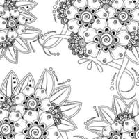 Outline square flower pattern in mehndi style for coloring book page vector