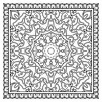 Outline square flower pattern in mehndi style for coloring book page vector