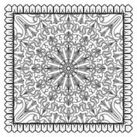 Outline square flower pattern in mehndi style for coloring book page vector