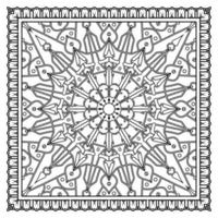 Outline square flower pattern in mehndi style for coloring book page vector