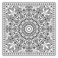 Outline square flower pattern in mehndi style for coloring book page vector