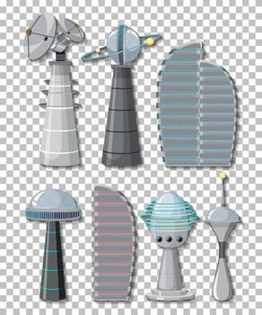 Set of satellite objects and elements on vector