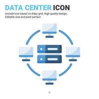 vector de icono de centro de datos con estilo de color plano aislado sobre fondo blanco. base de datos de ilustración vectorial, concepto de icono de símbolo de signo de servidor para TI digital, industria, tecnología, aplicaciones, web y proyecto