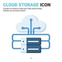 vector de icono de almacenamiento en la nube con estilo de color plano aislado sobre fondo blanco. ilustración vectorial concepto de icono de símbolo de signo de servidor de datos para digital, logotipo, industria, tecnología, aplicaciones, web y proyecto