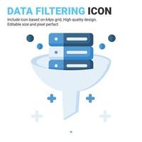 Data filtering icon vector with flat color style isolated on white background. Vector illustration database sign symbol icon concept for digital IT, logo, industry, technology, apps, web and project