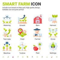 Vector smart farm icon set isolated on white background. Illustration flat color symbols of technology agriculture, Innovation farmer management concept icon for digital farming elements and other