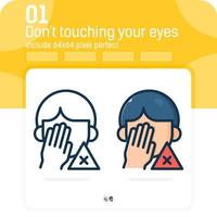 Avoid touching your eyes and nose icon isolated on white background. Vector design illustration don't touching mouth symbol design template for healthcare and all project. Include 64x64 pixel perfect